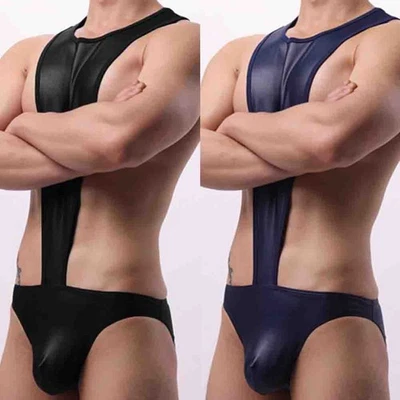 Herren Unterwäsche Kunstleder Singlet Ringeranzug Einfarbig Overall - Bild 1 von 4