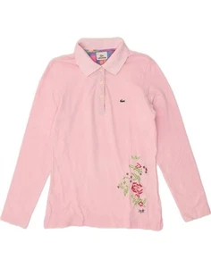 LACOSTE Womens Long Sleeve Polo Shirt Size 42 Large Pink Floral Cotton CG20 - Picture 1 of 4