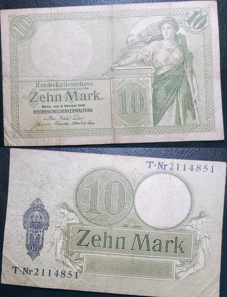 1906 Deutsches Reich 10 Mark Banknote Reichskassenschein Berlin Papiergeld Zehn - Image 1 of 4