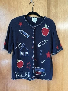Cardigan vintage Christopher & Banks brodé main pomme professeur grande école - Photo 1/16