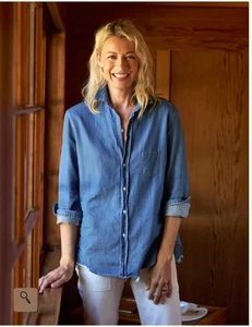 frank & eileen eileen relaxed button up shirt Vintage Stonewashed Denim size L - Picture 1 of 16