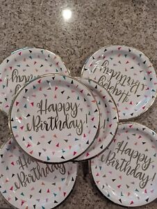 48 Happy birthday Plates 6 3/4 size Gold Foil Triangle Confetti Birthday