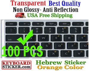 Hebrew Orange letters Keyboard Sticker Transparent Reseller 100 Pack DEAL!! - Picture 1 of 2
