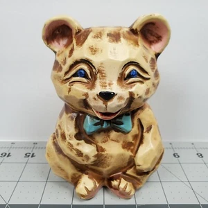 Vintage Napcoware Bear Bank 5.5" With Blue Stone Eyes Bow MADE IN JAPAN - Picture 1 of 4