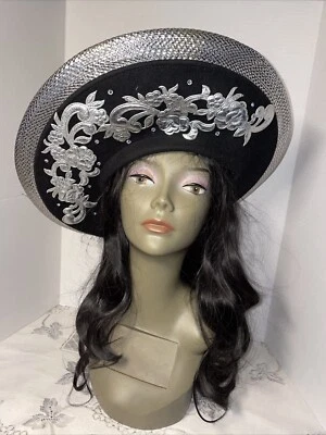 Mr Hi's Black Wool & Silver w Applique' Wedding Cogic Church Derby Hat - Image 1 of 4