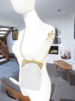 Antiguo bolso de mano de malla esmaltada metálica Whiting & Davis vintage oro blanco mod S Foto 1 de 4