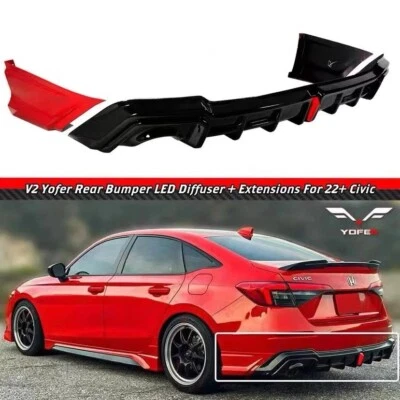 2022-2024 HONDA CIVIC SEDAN YOFER V2 RALLYE RED LED REAR DIFFUSER+ CORNER SPATS - Image 1 of 4