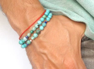 14k rose gold tube beads real natural turquoise lapis gemstone bracelet wrap - Picture 1 of 5