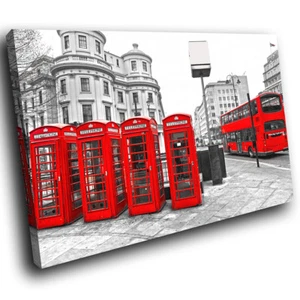 SC304 Schwarz Weiß Rot London Cool Landschaft Leinwand Wandbild Großes Bild Drucke - Bild 1 von 6