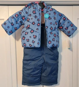 Carter’s 12 Month Girl Hooded Snowsuit Coat And Snow Pants Blue Floral NWT - Picture 1 of 8