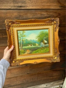 Vintage Original Signed Oil Painting of Rustic Landscape Scene with Ornate Frame - Picture 1 of 10
