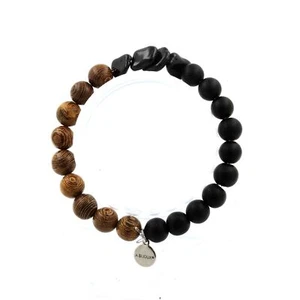 Armband Turmalin Schörl Du Brazilien + Perlen Schwarz Onyx Matt + Holz 8 Made IN - Bild 1 von 7