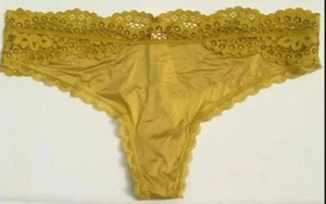 Body Victoria's Secret de Victoria Tanga Panty Amarillo XL NUEVO CON ETIQUETAS Borde de Encaje Sedoso Nuevo con Etiquetas - Imagen 1 de 14