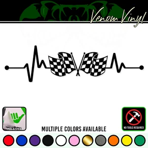 Checkered Flag Vinyl Decal Sticker Heart line Racing Heartbeat Tumbler Decal JDM - Picture 1 of 3