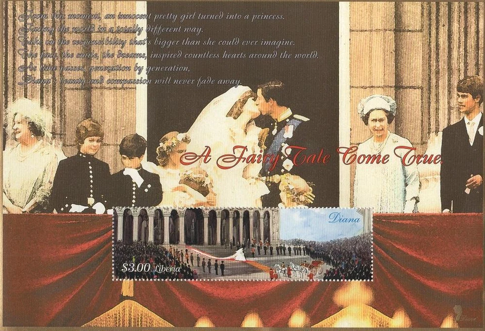 GRAN HOJA ESTAMPILLA 9" X 6" PRÍNCIPE CHARLES DAMA DIANA BODA REAL MNH Foto 1 de 1