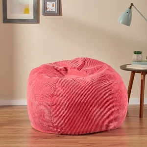 Modern 3 Foot Corduroy Fabric Round Bean Bag - Picture 1 of 31