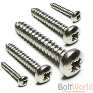 No.6,8,10,12,14 POZI PAN SELF TAPPING SCREWS A4 MARINE GRADE 316 STAINLESS STEEL - Picture 1 of 1