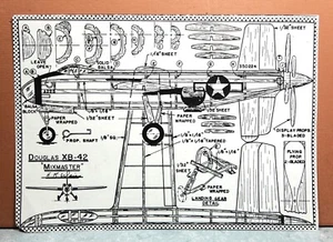 DOUGLAS XB-42 MIXMASTER BALSA FREE FLIGHT MODEL AIRPLANE PLANS 11" WINGSPAN - Picture 1 of 1