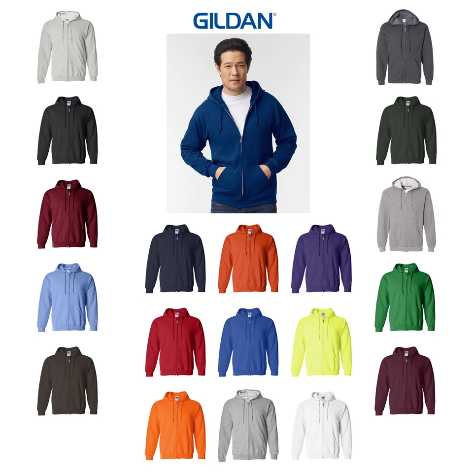 Gildan 18600 Heavy Blend Full Zip-Up Mens Hoodie Sweatshirts Sizes S-5XL Hooded - Image 1 of 1