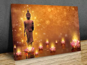 Buddha statue water lotus canvas print art framed or print only - Picture 1 of 6