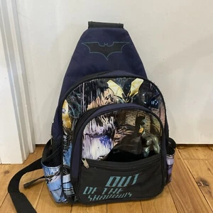 Batman Begins Comic Print & Logo Black Shoulder Sling Backpack | VINTAGE | Rare - Picture 1 of 13