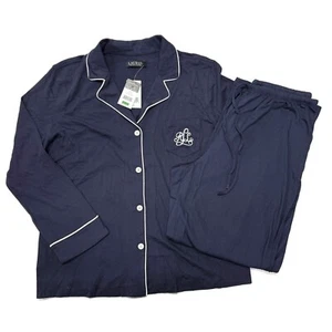 Lauren Ralph Lauren Pyjama Set Large dunkelblau Knopfleiste Hemd Hose Kordelzug - Bild 1 von 19
