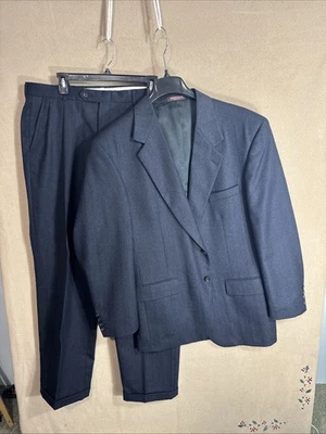 Traje De Colección Evan Picone 44L Azul Oscuro Rayas Espiga 2 Piezas Lana 37x31 Foto 1 de 4