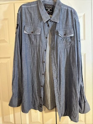 Camisa de vestir COOGI Luxe para hombre 4XL Melbourne bordada con botones azul/gris usada en excelente estado Foto 1 de 4