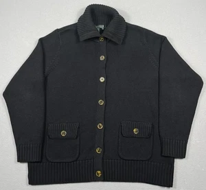 Lauren Ralph Lauren Cardigan Sweater Womens 1X Black Cardigan Button Up Pockets - Picture 1 of 6