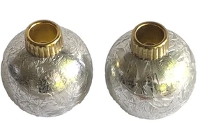 Vintage Silver Ornament Shaped Taper Candle Holder Pair Crackle Ice Finish - Picture 1 of 11