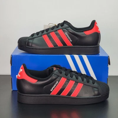 Adidas Superstar Men's Size 11.5 Athletic Shoes Black Red Casual Sneakers - Image 1 of 4