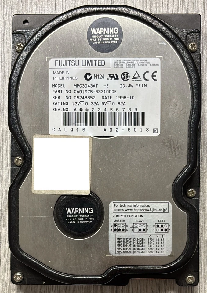 Hard Disk Fujitsu 4.3GB PATA 3.5" MPC3043AT usato, in ottime condizioni - Immagine 1 di 2