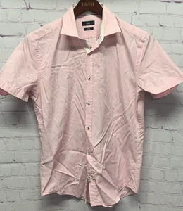 BOSS Hugo Boss 42-16.5 Men's Short Sleeve Shirt Button Front Pink Stripe - Picture 1 of 6
