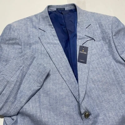 Stafford Men's Blue Herringbone Classic Fit Linen Cotton Blazer Jacket 48R New - Image 1 of 4