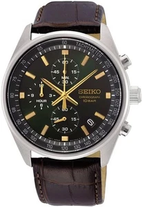 Seiko Herren-Uhr Quarz Edelstahl mit Lederband Brown - Picture 1 of 2