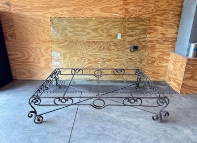 4ft X 6ft Custom Made Wrought Iron Rustic Coffee Table w/ Beveled Scallop Glass - Image 1 of 4