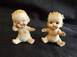Vintage Baby Boy & Girl Salt & Pepper Shakers Lego Japan Porcelain 3 1/8" T - Picture 1 of 5
