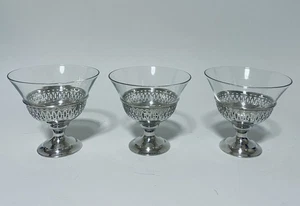 Set of 3 Antique American Sterling Silver Glass Dessert Bowls Champagne Glasses - Picture 1 of 9