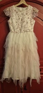 Rare Editions Dress Big Girls 16 Flutter Sleeve Sequin Mesh Ombre Maxi Pink EUC - Picture 1 of 5