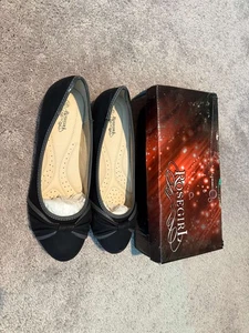 ROSE GIRL Ballet Flats Bow Detail Black Comfort Shoes Size 10 Women's New - Picture 1 of 8