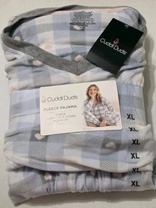 CUDDL DUDS Damen XL Fleece Pyjama Set V-Ausschnitt blau kariert kariert Herzen NEU! - Bild 1 von 5