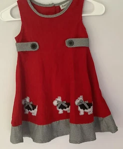 Girls Red Corduroy Jumper Dress Size 4 Scottie Dogs By Rare Too! - Picture 1 of 9