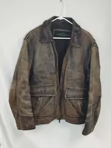 Vintage Structure Brown Leather Mens Bomber Flight Jacket Motorcycle Large L - Picture 1 of 8