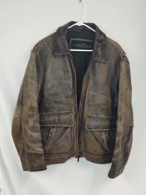 Vintage Structure Brown Leather Mens Bomber Flight Jacket Motorcycle Large L - Image 1 of 4