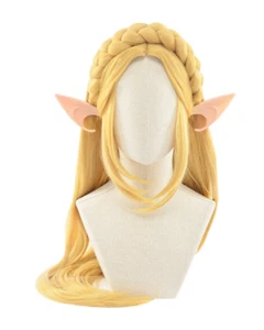 👑 Princess Golden Braid Cosplay Wig w/ Elf Ears | Heat-Resistant Synthetic Hair - Picture 1 of 7