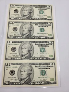 ๐ 2003 Federal Reserve $10 DA STAR Uncut Note Sheet 416,000 TOTAL PRINTED RARE - Picture 1 of 3
