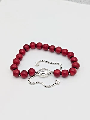 Pulsera de cuentas de coral rojo natural de 8 mm hecha a mano de plata 925 joyería fina Foto 1 de 4