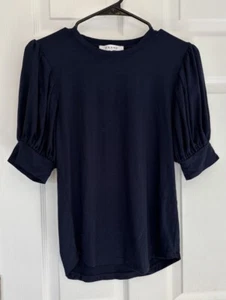 FRAME Frankie Puff Ruched Sleeve T-Shirt Size Small Navy Blue - Picture 1 of 5