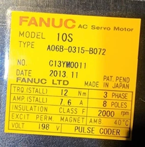 Free Tax FANUC SERVO MOTOR MODEL 10S TYPE A06B-0315-B072 SURPLUS UPS Express GQ2 - Picture 1 of 6