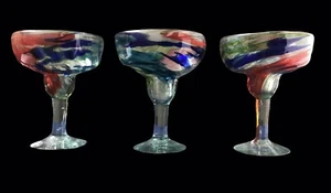 Vintage Tonala 3 Margarita Glasses Bright Colors That Jump Out At You Recycled - Picture 1 of 5